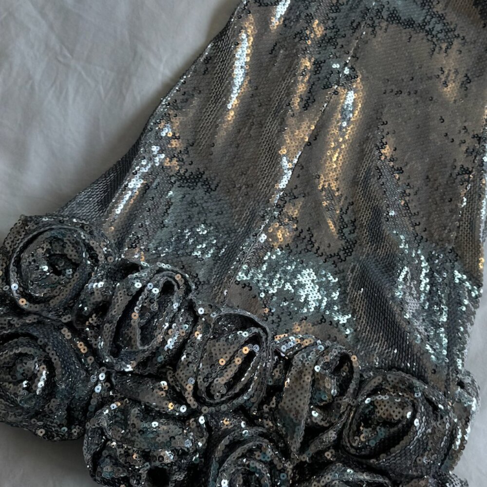 Gorgoues meshki silver sequin bodycon dress with embroidered rose details - Picture 4 of 4